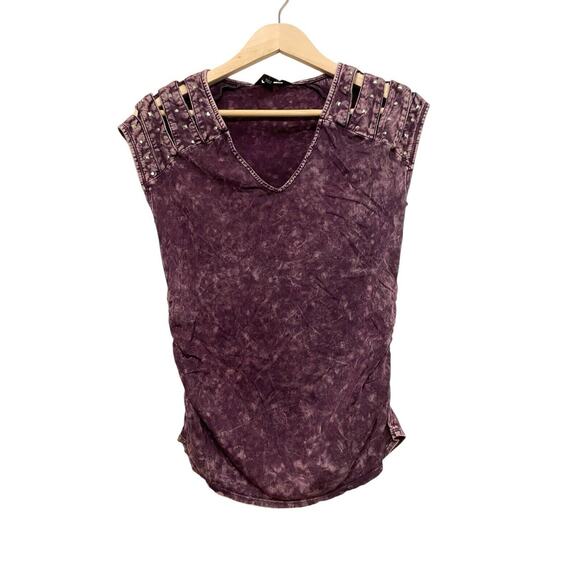 Rock‎ & Republic Tie Dye Studded Shirt Women Size Small Purple Cinched Cut-outs - Picture 1 of 4